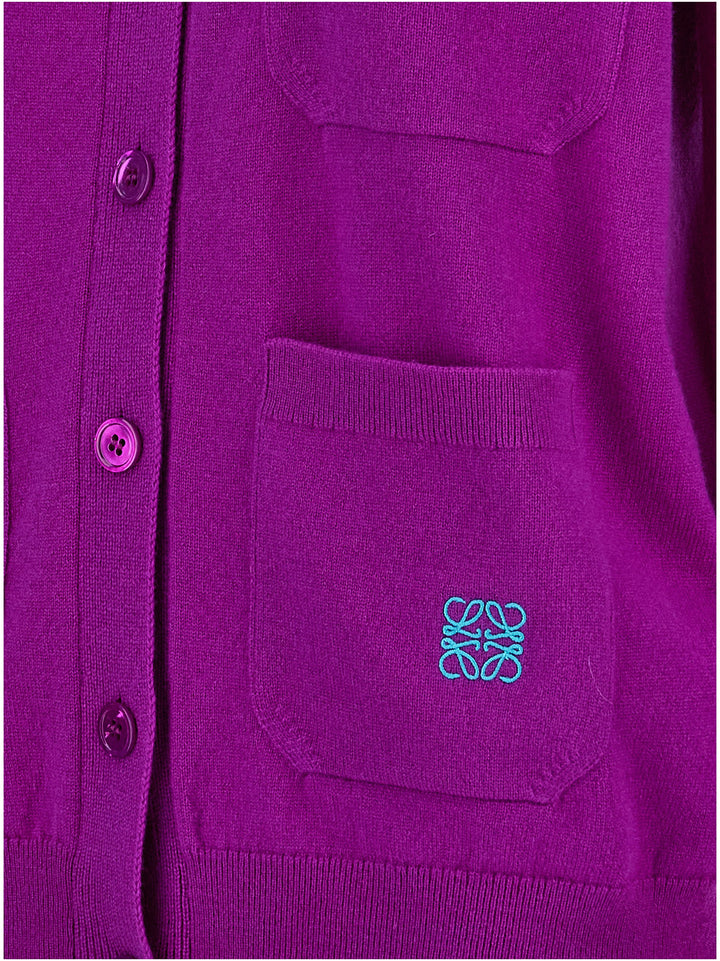 Logo Embroidery Cardigan Sweater, Cardigans Purple