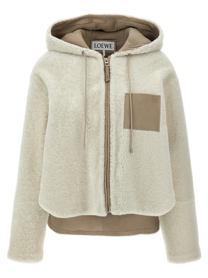 Sheepskin Hooded Jacket Fur White