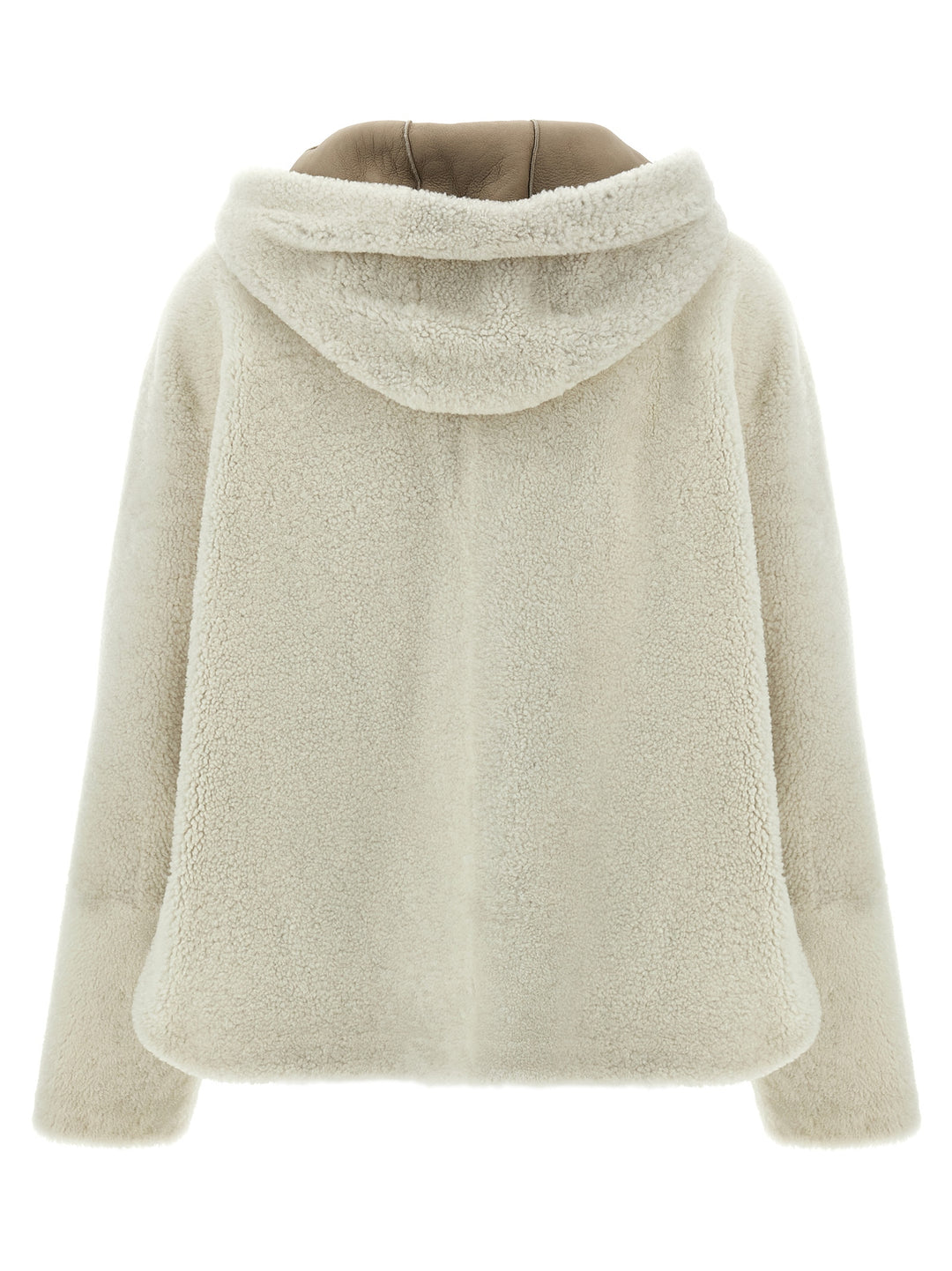 Sheepskin Hooded Jacket Fur White