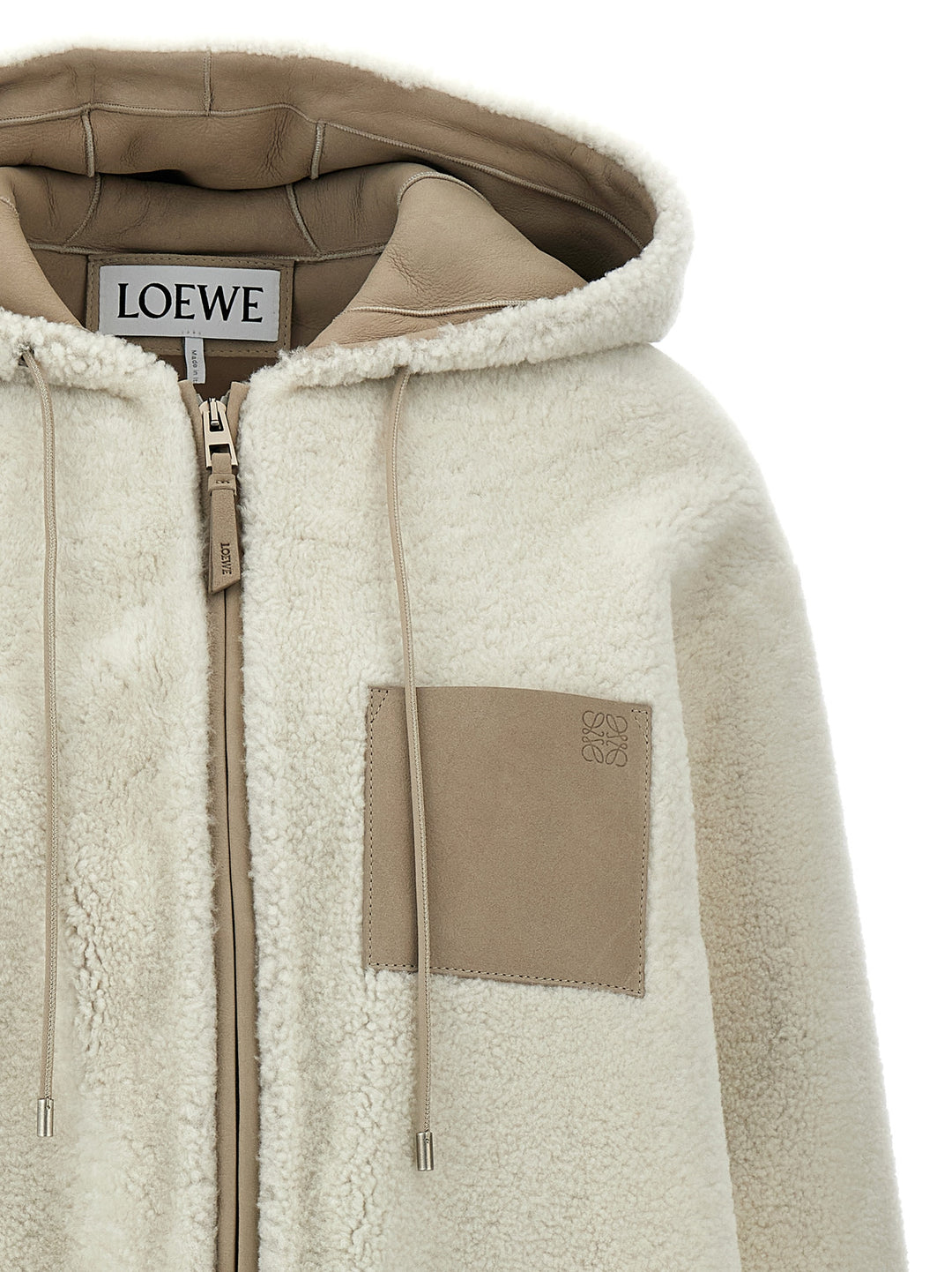 Sheepskin Hooded Jacket Fur White