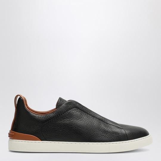 Triple Stitch Leather Sneakers In Black