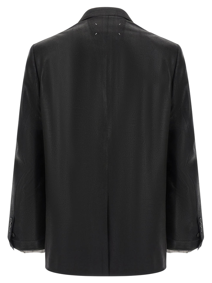 Maison Margiela Foiled Wool Blazer - Black | 8887e5b57a5fe8aeae8b48b81a65137d4e7da6f6