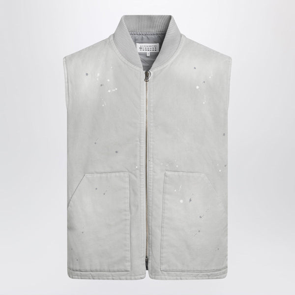 Vintage Pearl Grey Vest With Paint-Effect Details