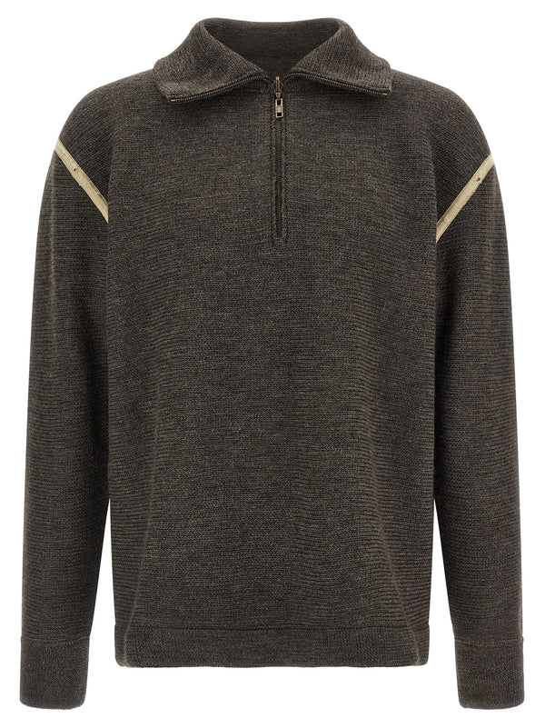 Elbow Patch Quarter-Zip Sweaters And Cardigans Gray