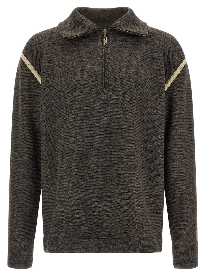 Maison Margiela Elbow Patch Quarter-Zip Sweaters and Cardigans - Gray | 799377545c4f0cc9b5b1d458df6d56fbf084b5b5