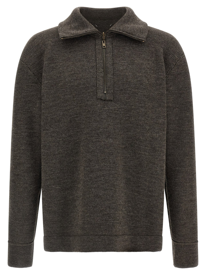 Maison Margiela Elbow Patch Quarter-Zip Sweaters and Cardigans - Gray | 1349f485ae532b919c4f759d04d942192a99e248