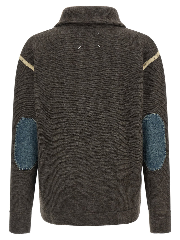 Maison Margiela Elbow Patch Quarter-Zip Sweaters and Cardigans - Gray | b66cead1294e166da1bc25a5ce565d88d747b9af