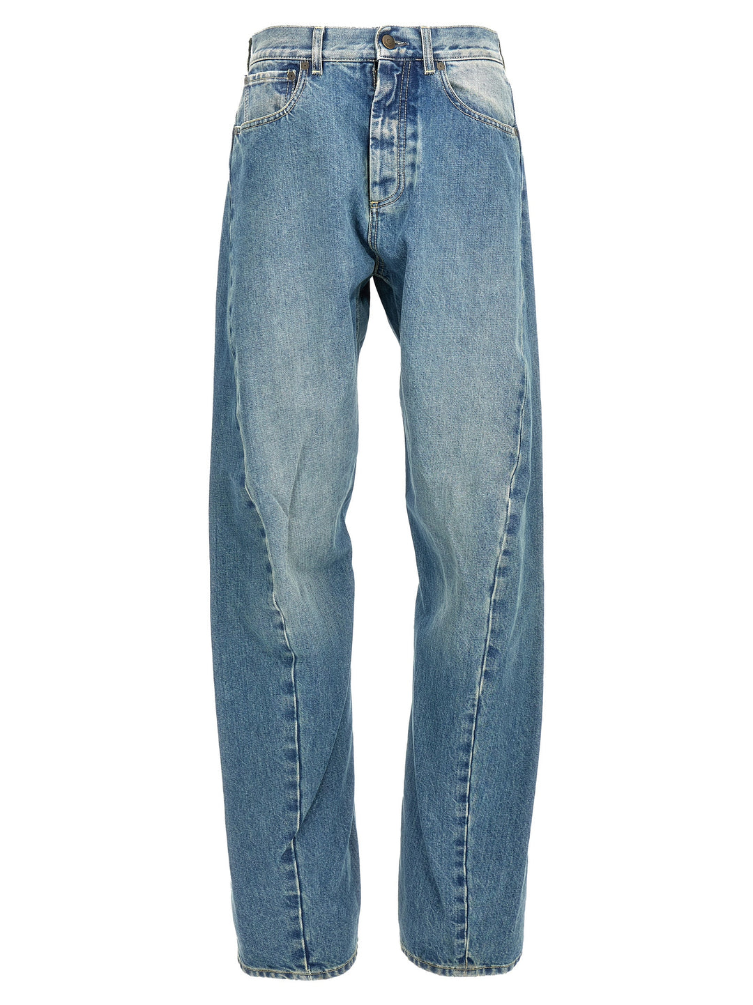 Diagonal Stitching Jeans Blue