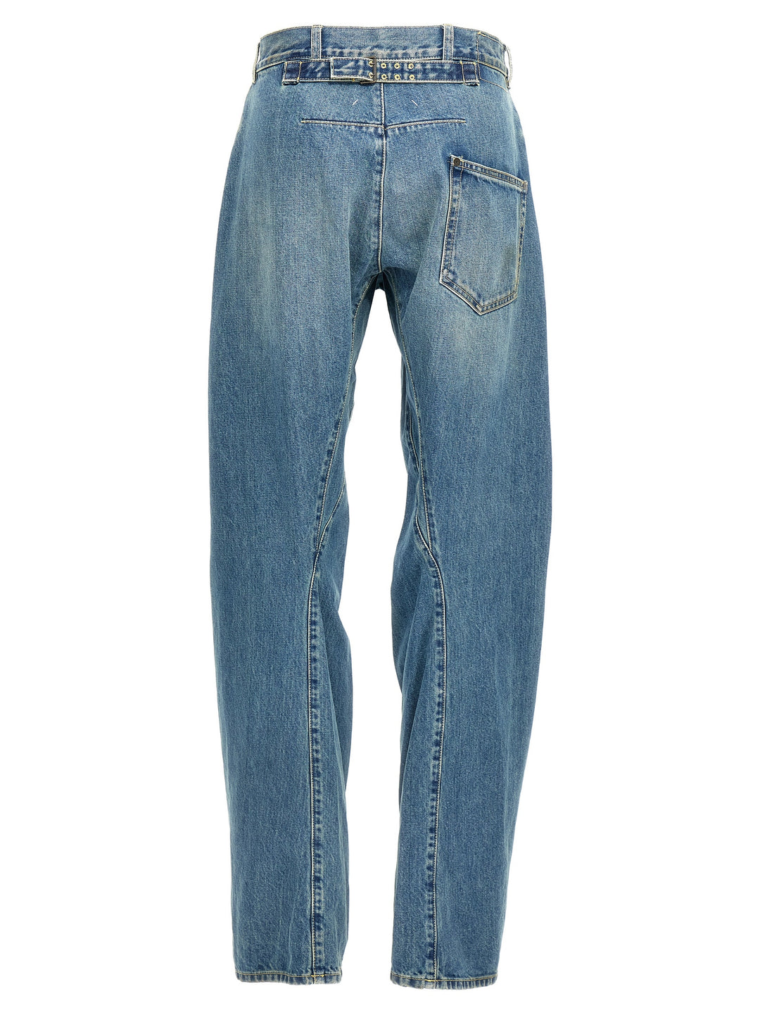 Diagonal Stitching Jeans Blue