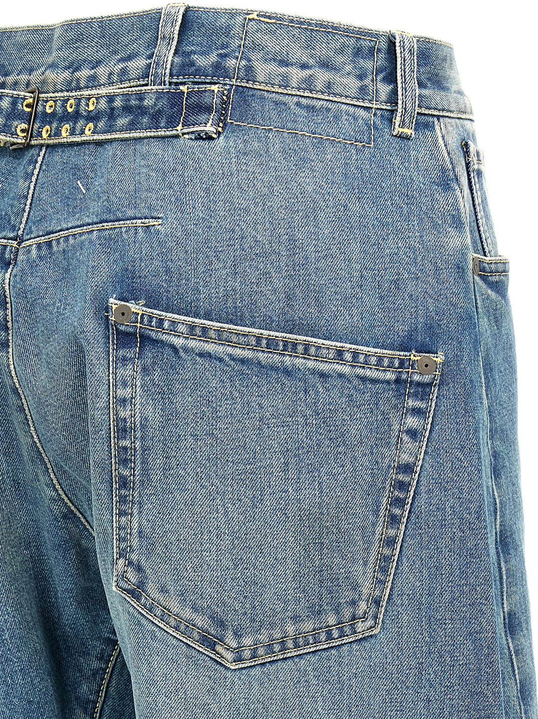 Diagonal Stitching Jeans Blue