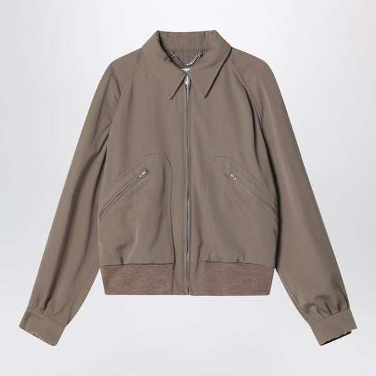 Beige Virgin Wool Zip-Up Jacket