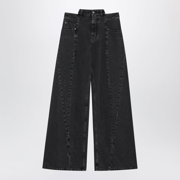 Wide-Leg Jeans In Faded Black Cotton Denim