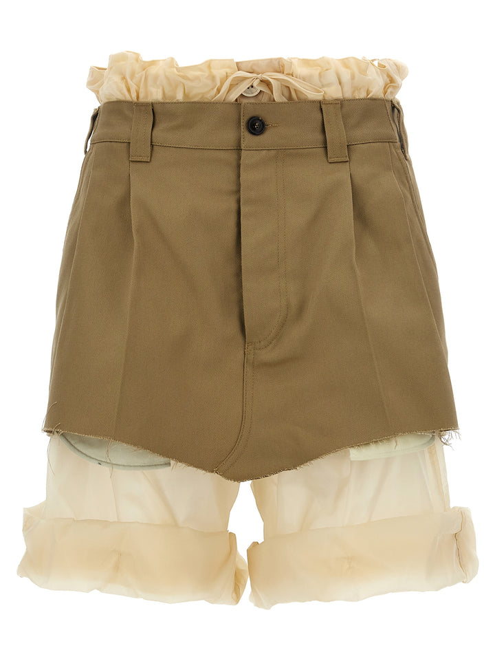 Layered Effect Trouser Skirt Bermuda, Short Beige