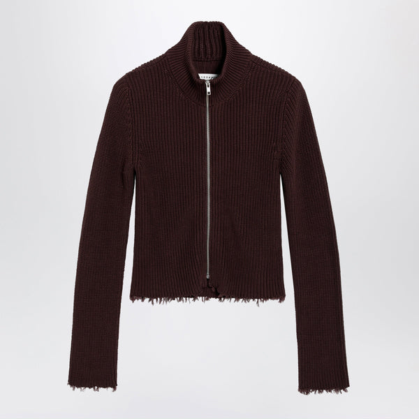 Chocolate Rib-Knit Zip Cardigan