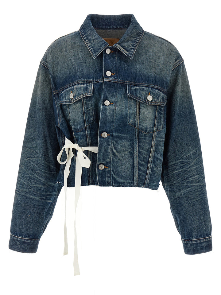 Mm6 Maison Margiela Tape Denim Jacket Puffer Jackets - Blue | 27c52079c9f9815b1092b89ebca5f2ebcabf3042