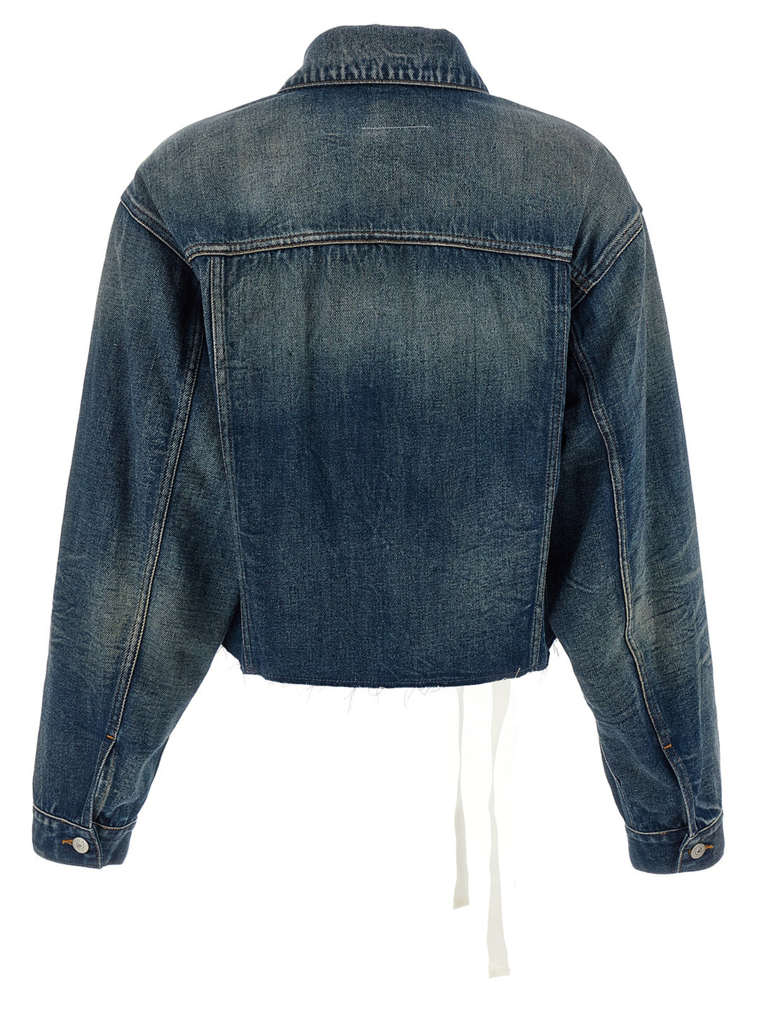 Mm6 Maison Margiela Tape Denim Jacket Puffer Jackets - Blue | 603b6ebdd81467d56ad91dd8a3b1d2d43bb2d1bf