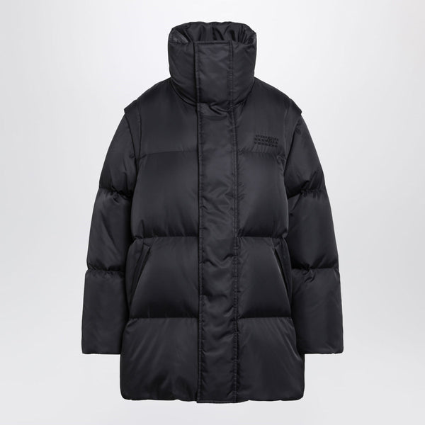 Nylon Puffer Jacket With Detachable Sleeves In Black
