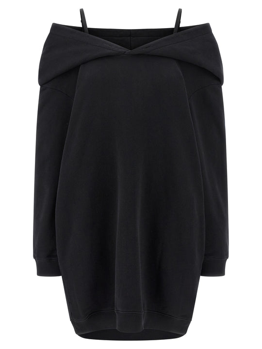 Off-Shoulder Hooded Dress Dresses Black