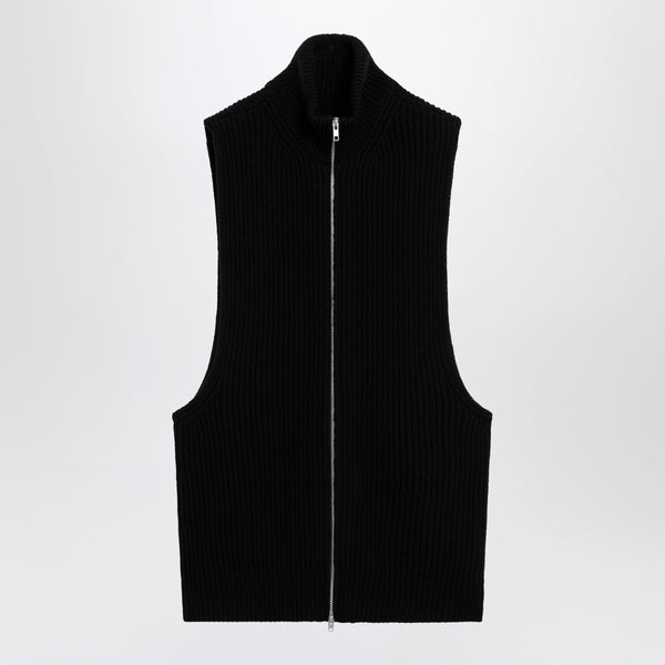 Black Wool Zip Vest