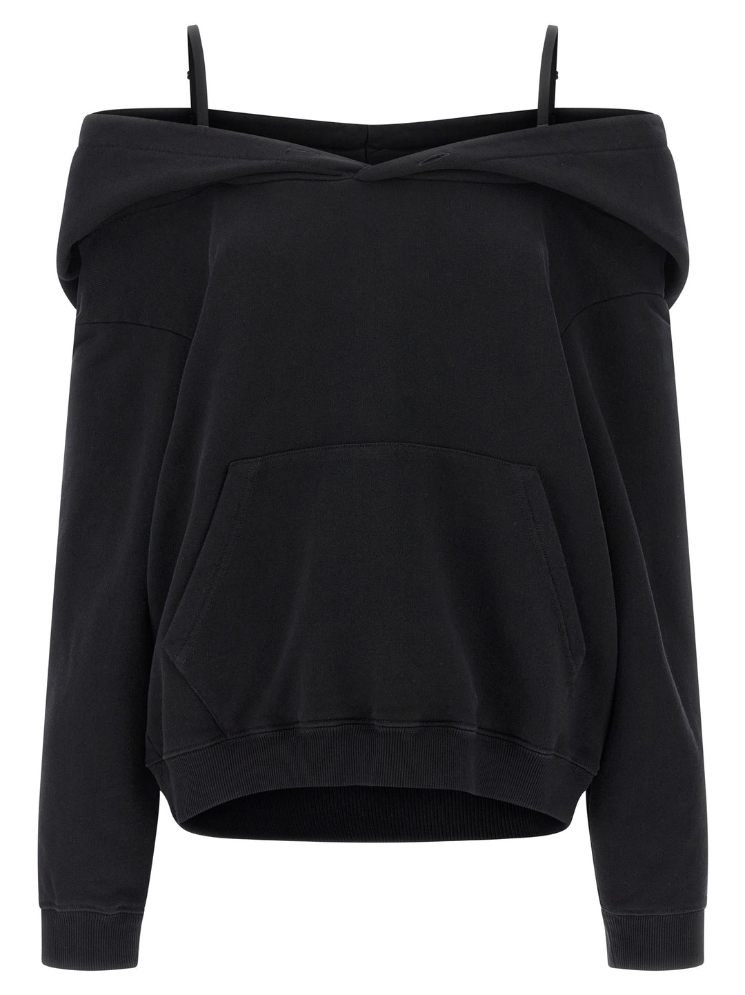 Mm6 Maison Margiela Off-Shoulder Hoodie Sweatshirt - Black | 1a908158657d2c69bddf68320670e5aa33544dc7