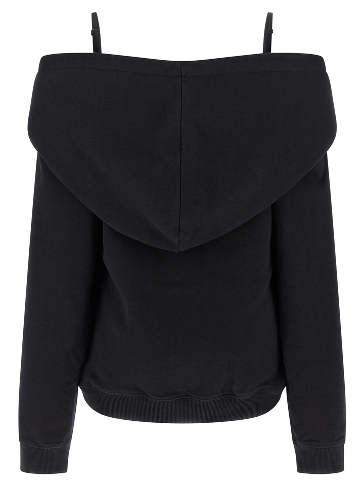 Mm6 Maison Margiela Off-Shoulder Hoodie Sweatshirt - Black | 82ef7a5a61912f9edca9825699d50555a590fcdd