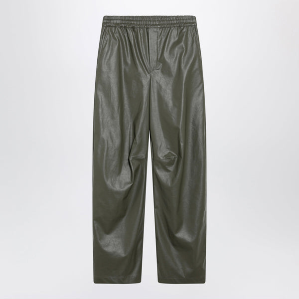 Khaki Green Wide-Leg Trousers In Faux Leather