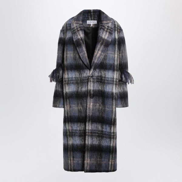 Blue Checked Coat In Mohair And Wool Blend