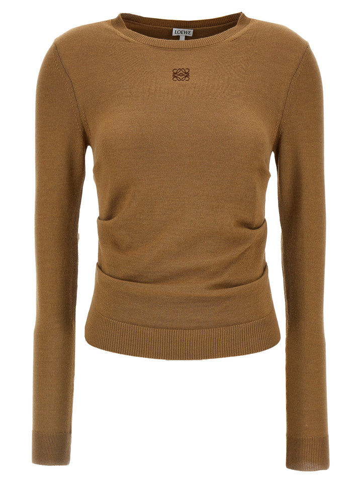 Draped Sweater With Logo Embroidery Sweater, Cardigans Brown