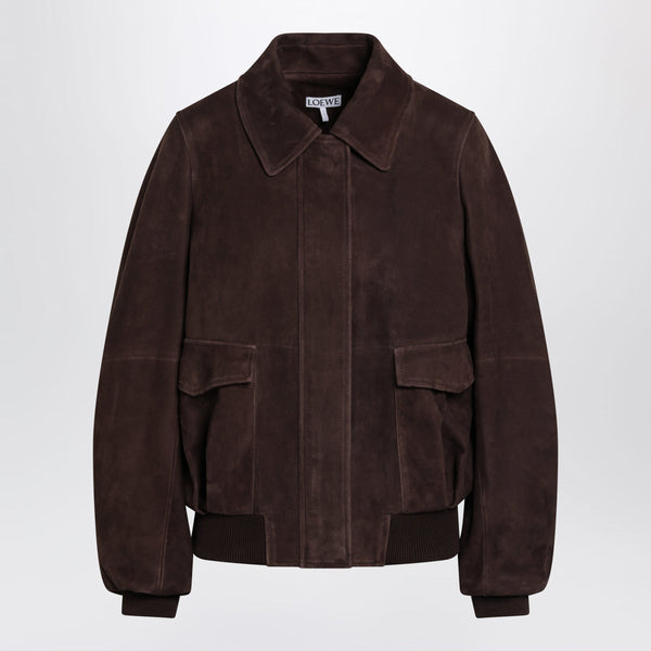 Dark Brown Suede Bomber Jacket