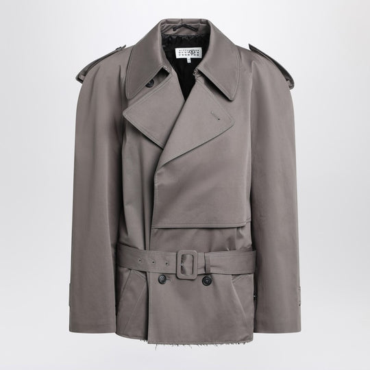 Short Double-Breasted Grey Trench Coat