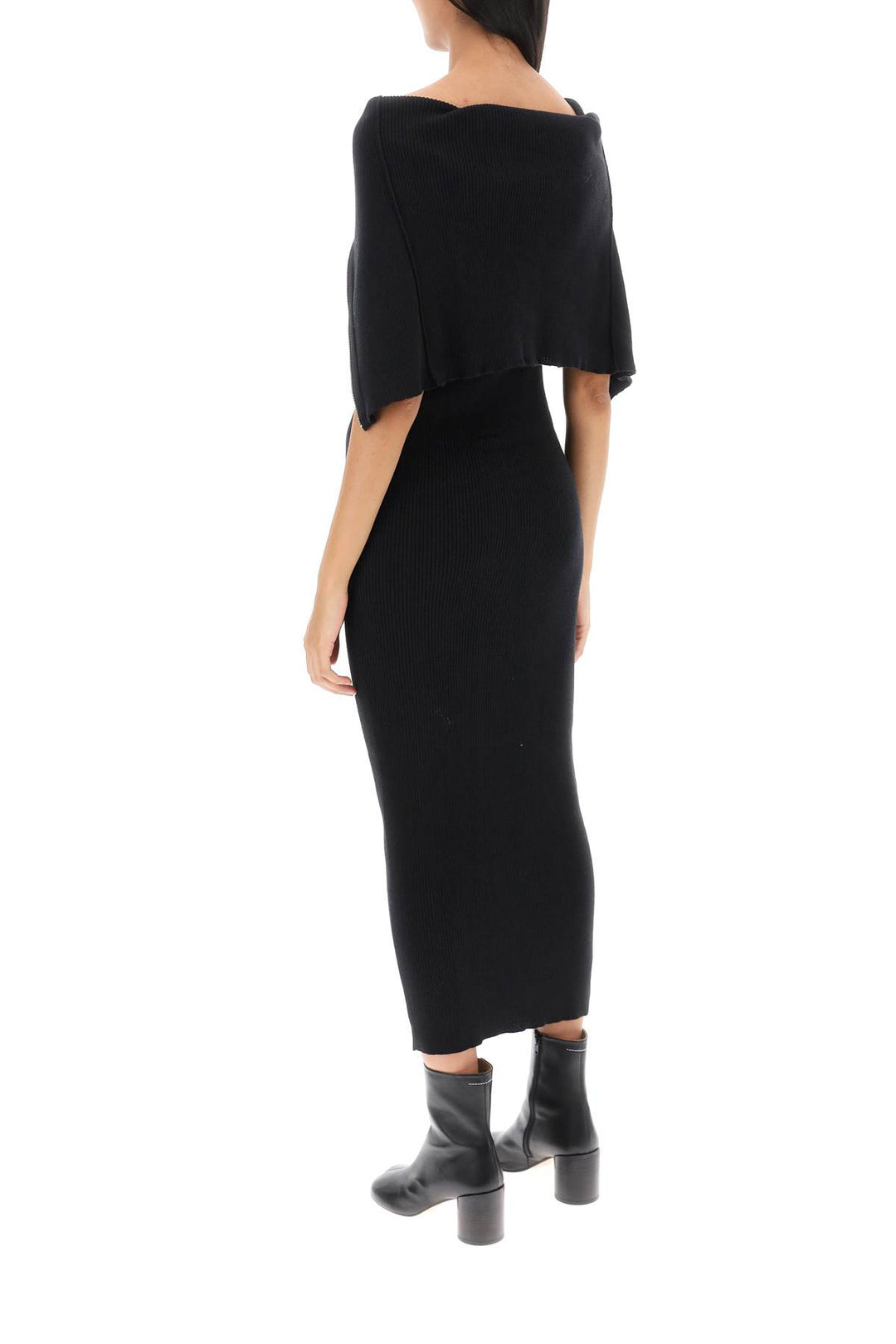 Zippered Rib Knit Midi Dress