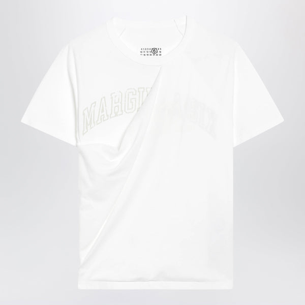 White Cotton Jersey T-Shirt With Distressed Detail
