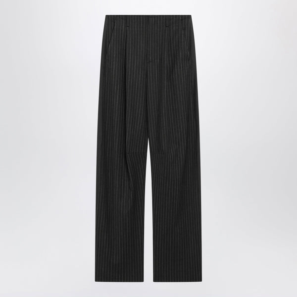 Grey Wide-Leg Tailored Trousers In Wool Blend