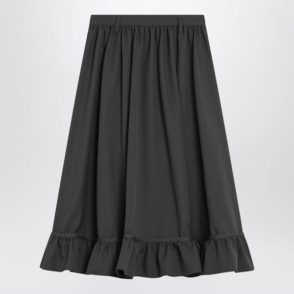 Grey Midi Skirt With Ruffled Flounce Hem