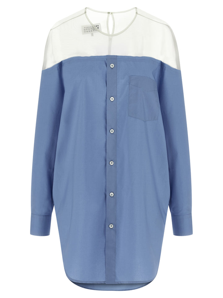 Mm6 Maison Margiela Tulle Insert Shirt Shirt and Blouse - Light Blue | 876f6667245f2ec712f93b418717f0e09ef15707