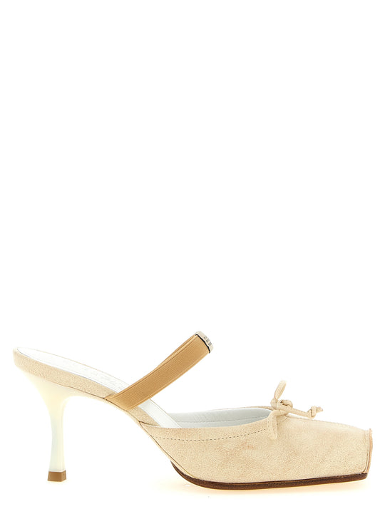 Square Toe Mules Pumps Beige