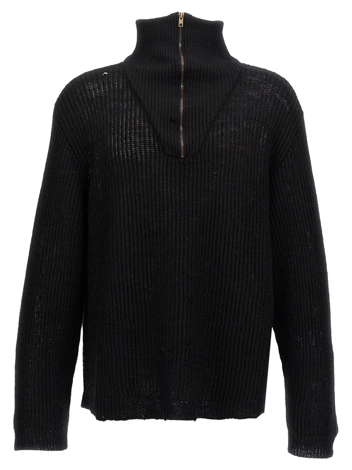 Distressed Half Zip Sweater Sweater, Cardigans Black