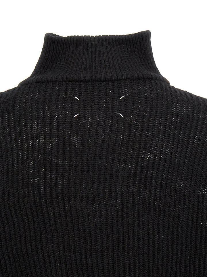 Distressed Half Zip Sweater Sweater, Cardigans Black