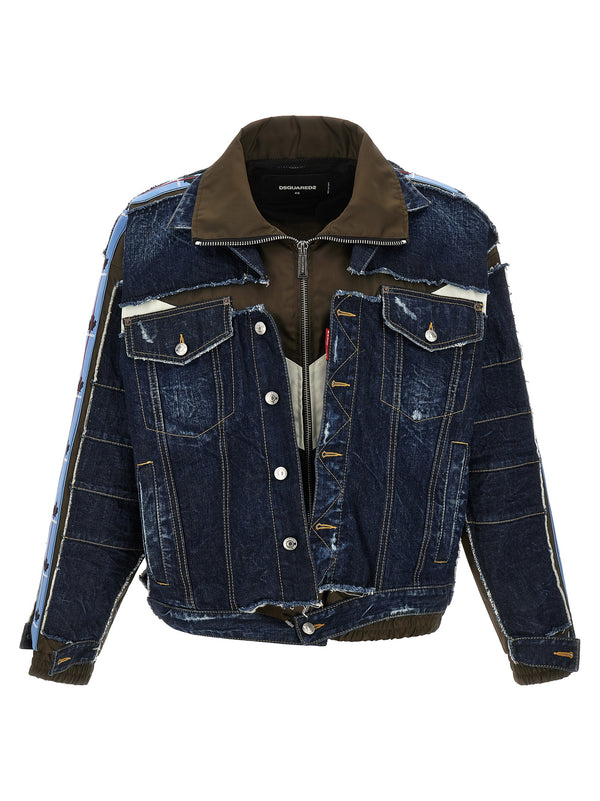 Multilayer Denim Jacket Puffer Jackets Blue
