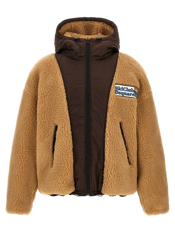 Teddy Reversible Jacket With Logo Patch Puffer Jackets Brown
