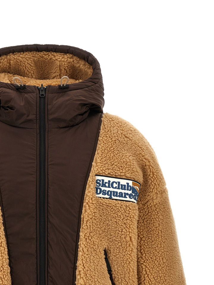Dsquared2 Teddy Reversible Jacket With Logo Patch Puffer Jackets - Brown | d310cb050277794c1022a155d1531a72fe34158b