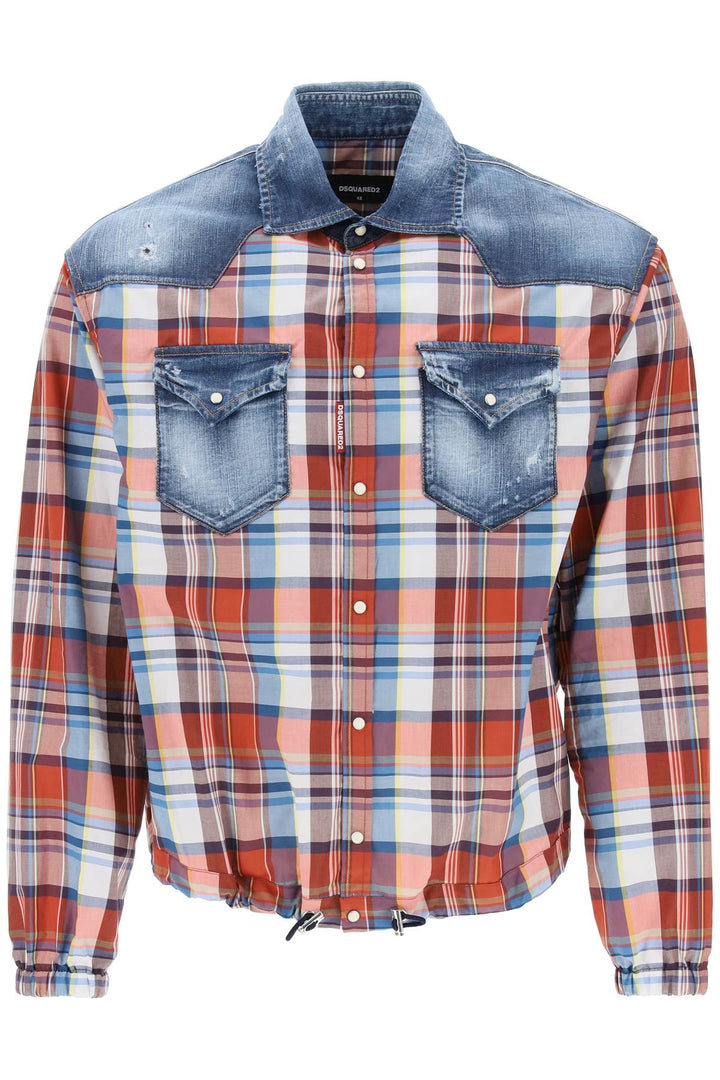 Camicia Western A Quadri Con Inserti In Denim