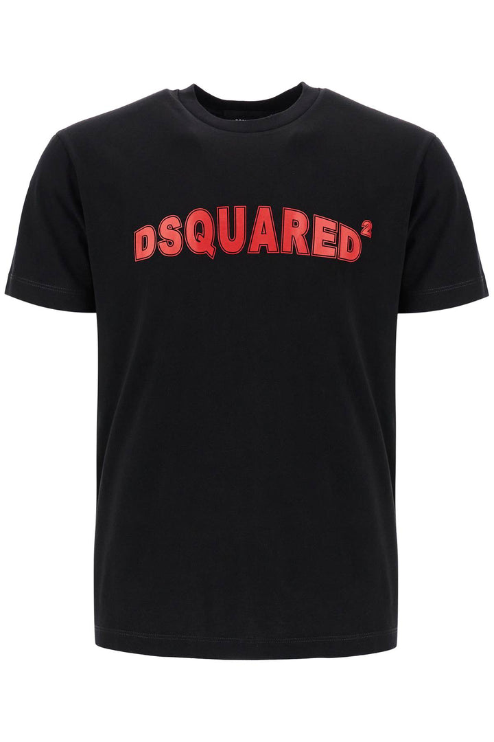 Men's Black Cotton T Shirt With Red Logo