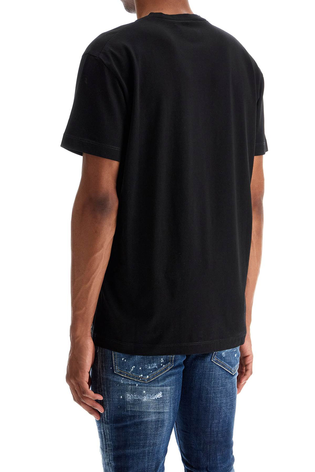 Men's Black Cotton T Shirt With Red Logo