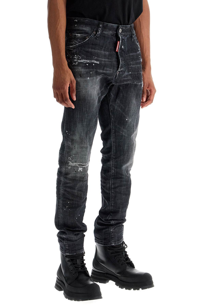 Black Cotton Jeans With White Paint Splatters