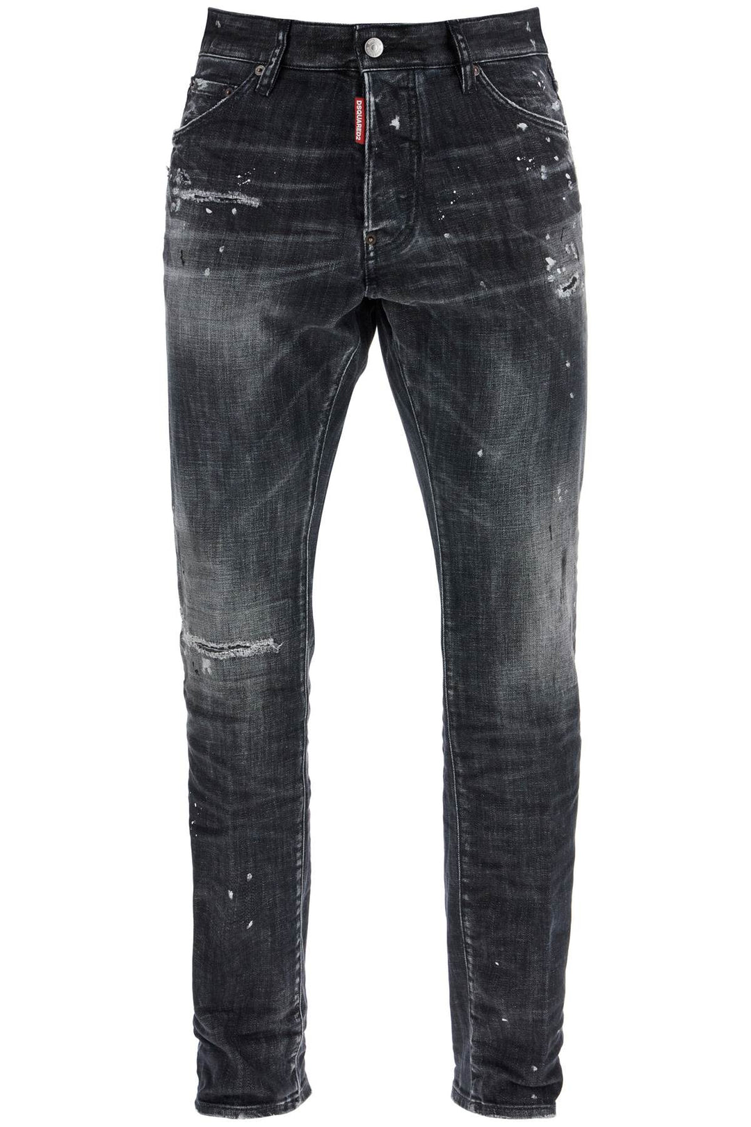 Black Cotton Jeans With White Paint Splatters