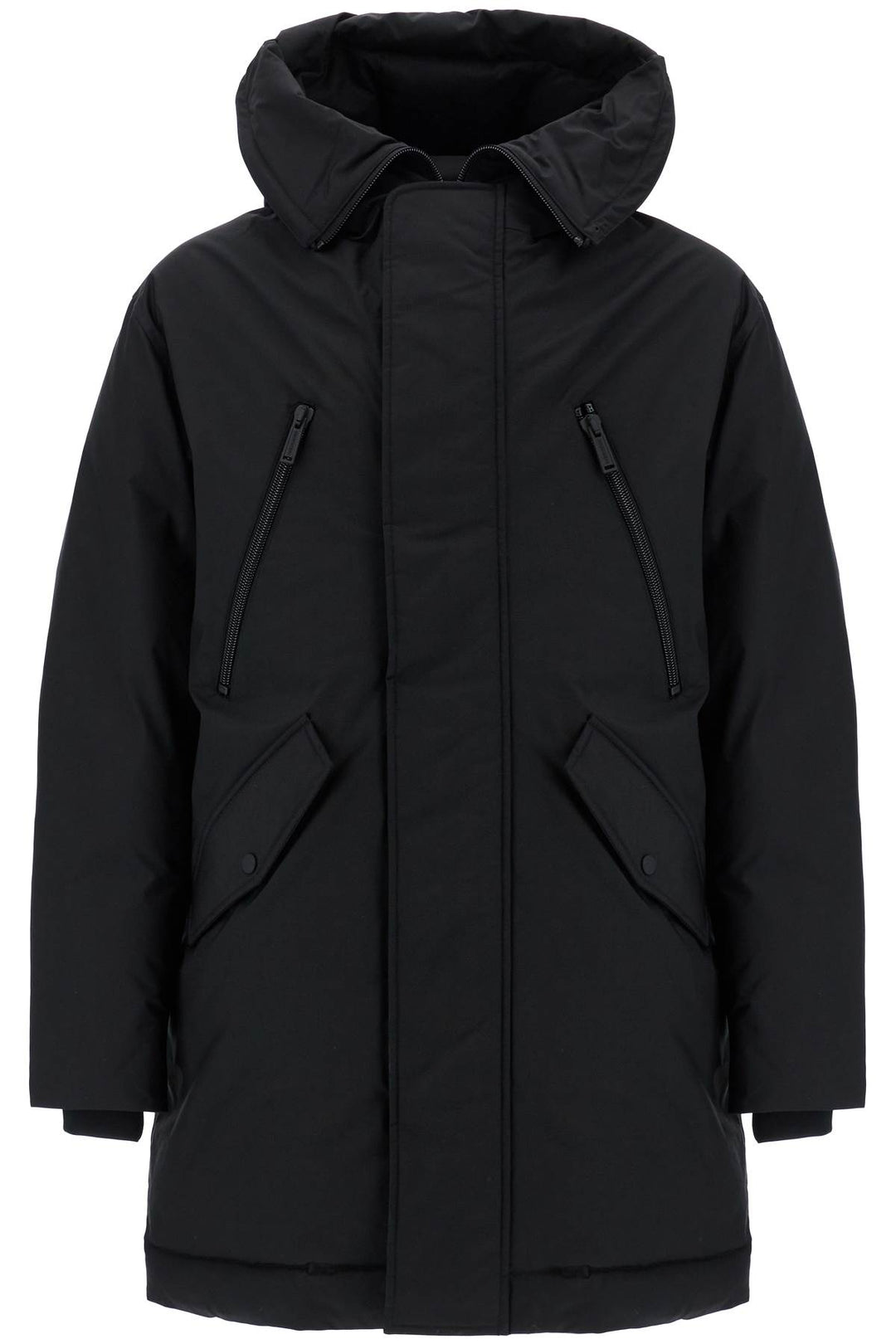 Black Techno Down Polyester Parka With Hood