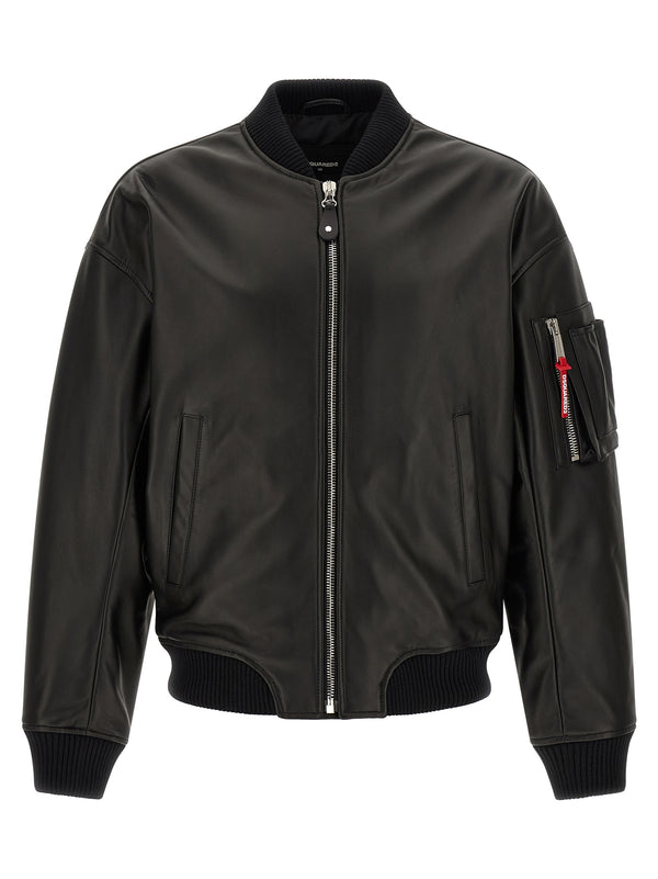 Leather Bomber Jacket Puffer Jackets Black