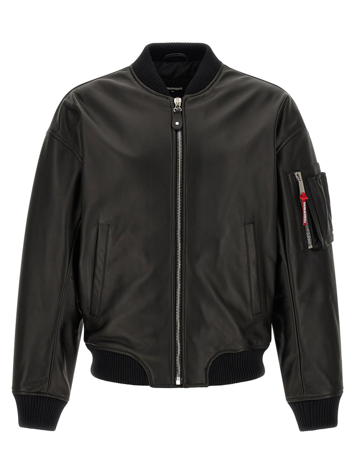 Dsquared2 Leather Bomber Jacket Puffer Jackets - Black | ff4cf34aabc823da11f65f9808b2f6d30aa0e810