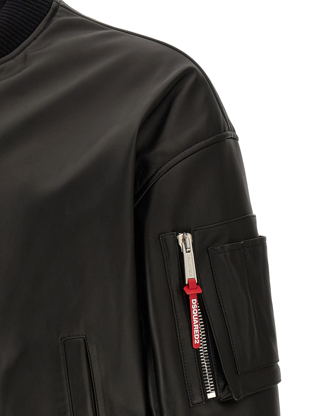 Dsquared2 Leather Bomber Jacket Puffer Jackets - Black | f554bd08c77628d057db969da48aae3bb80f8506